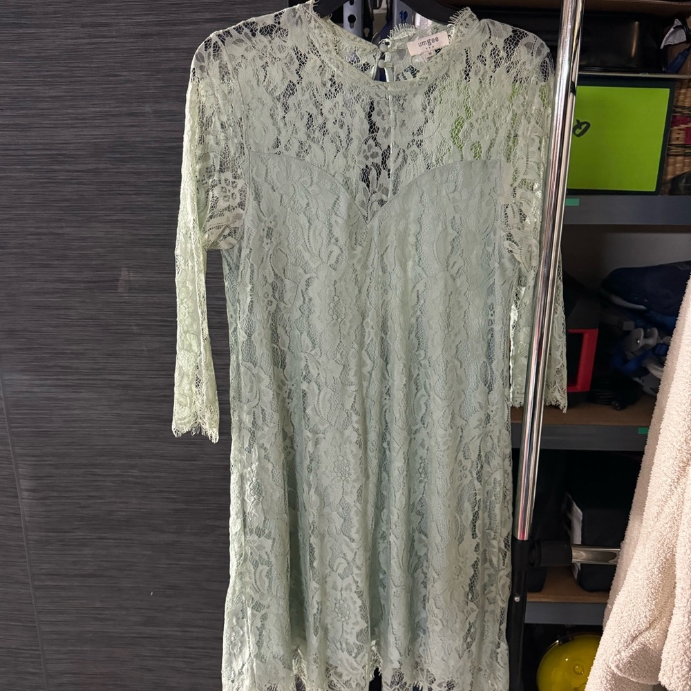 Seafoam lace cocktail dress